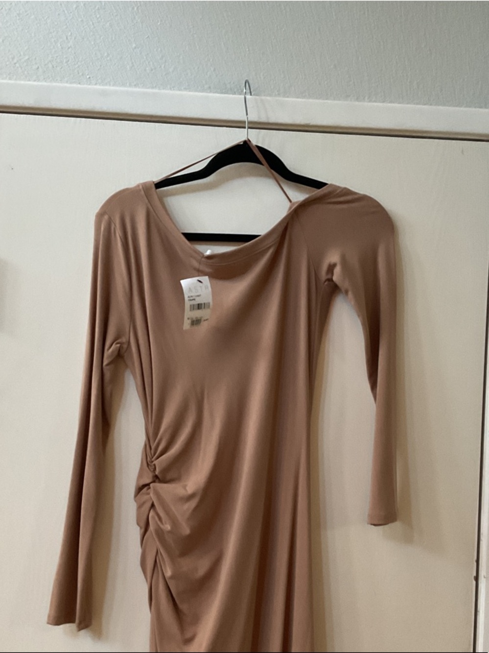 Astr Long Sleeve Midi Dress in Taupe Neutral off shoulder - Picture 5 of 5